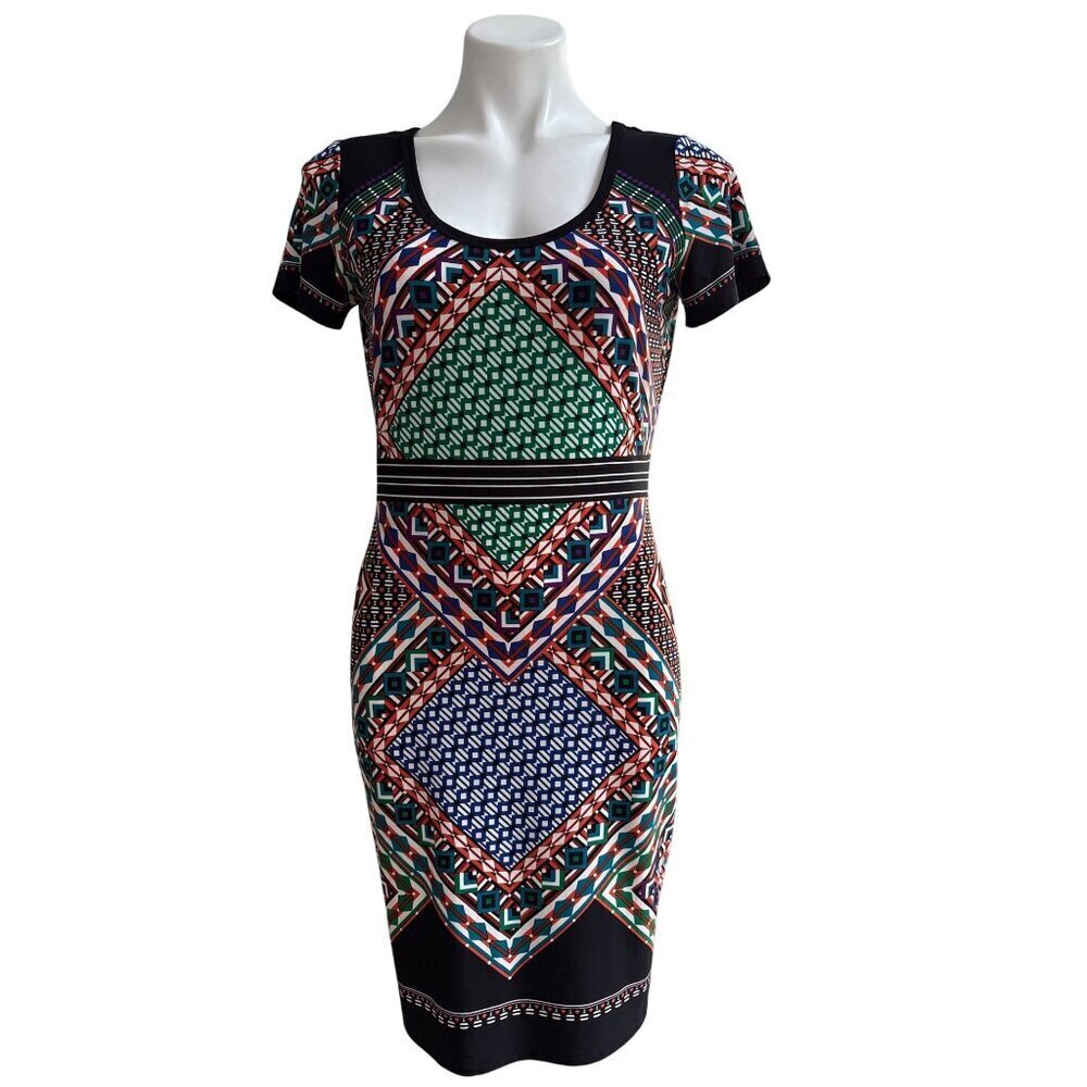 Calvin Klein Multicolor Geometric Print Dress, Short Sleeve Women's Size 6